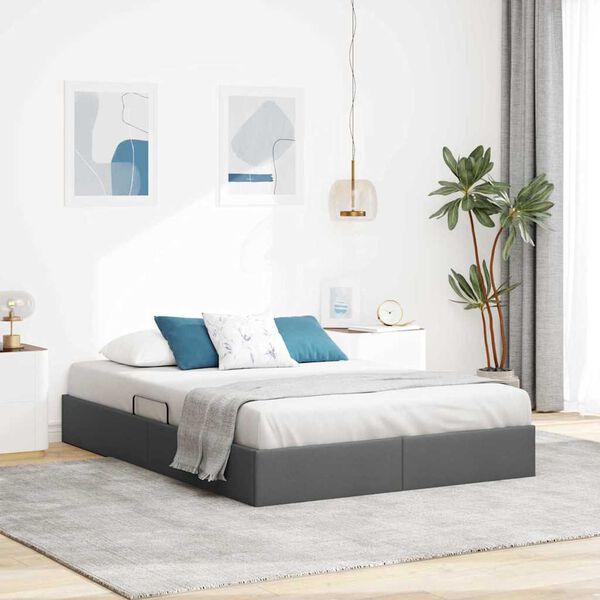 vidaXL Storage Bed with Mattress Dark Grey 153 x 203 cm Fabric