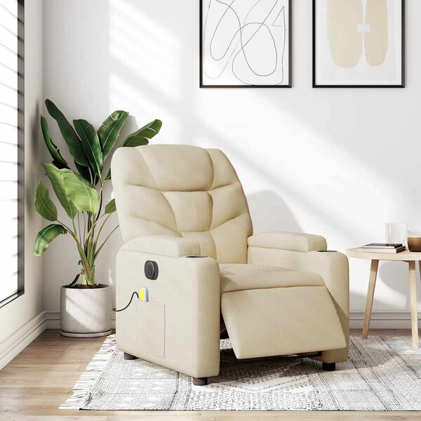 vidaXL Electric Massage Recliner Chair Cream Fabric
