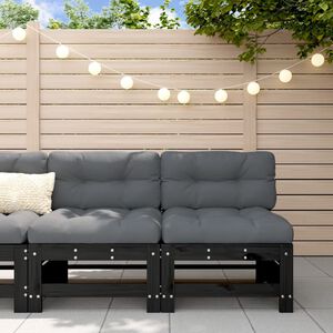 vidaXL Middle Sofas with Cushions 2 pcs Black Solid Wood Pine