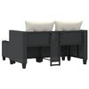 vidaXL Garden Sofa 2-Seater with Stools Black Poly Rattan
