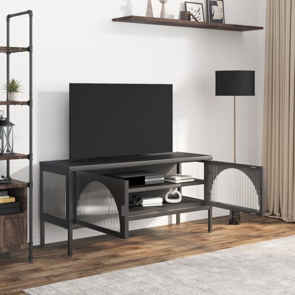 vidaXL TV Cabinet Black 105x35x50 cm Glass and Steel