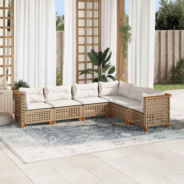 vidaXL 6 Piece Garden Sofa Set with Cushions Beige Poly Rattan