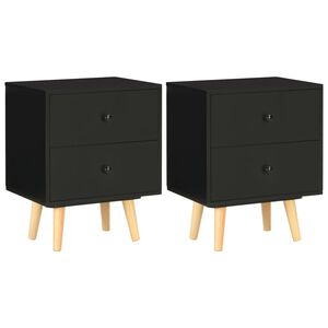 vidaXL Bedside Cabinet | Set of 2 | Black | MDF and solid pine | Bedside Cabinet