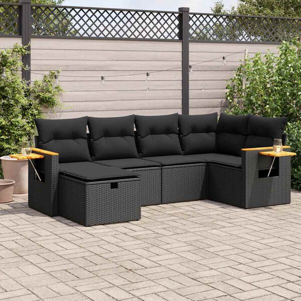 vidaXL 6 Piece Garden Sofa Set with Cushions Black Poly Rattan