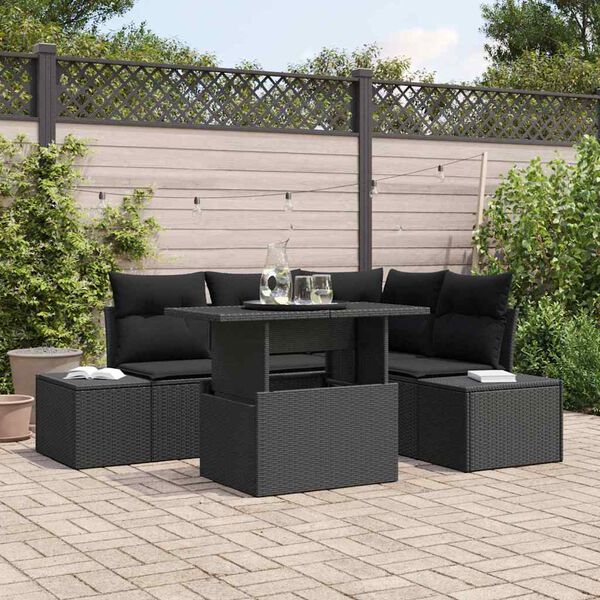 vidaXL Garden Sofa Set with Cushion 5 pcs Black Poly Rattan