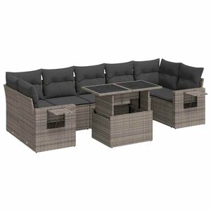 vidaXL 8 Piece Garden Sofa Set with Cushions Grey Poly Rattan