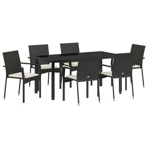 vidaXL Garden Dining Set 7 pcs Black Poly Rattan