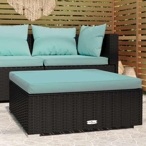 vidaXL Garden Footrest with Cushion Black 70x70x30 cm Poly Rattan
