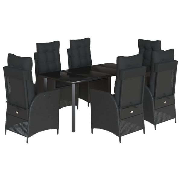 vidaXL 7 Piece Garden Dining Set with Cushions Black Poly Rattan
