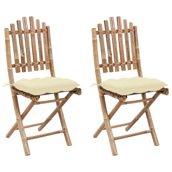 vidaXL Folding Garden Chairs 2 pcs with Cushions Bamboo