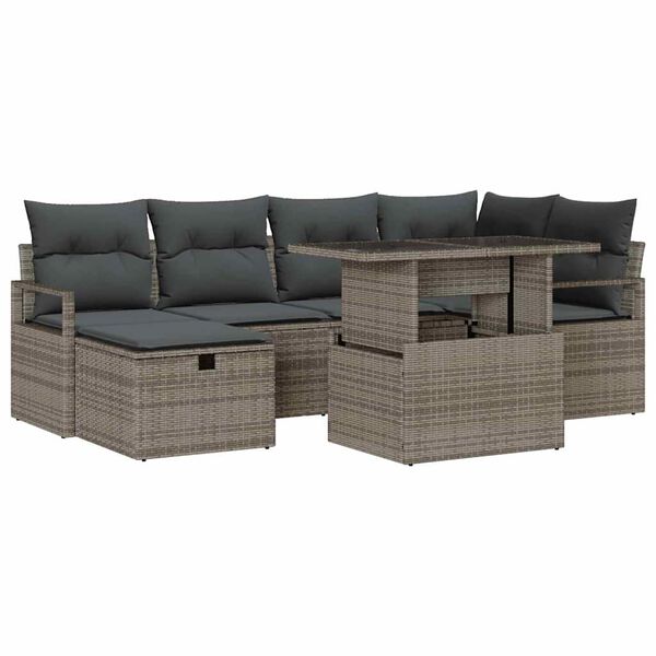 vidaXL Garden Sofa Set with Cushion 7 pcs Grey Poly rattan