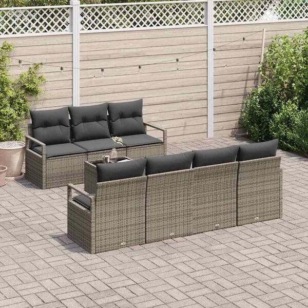 vidaXL Garden Sofa Set 8 pcs Grey Poly Rattan and Steel and Glass