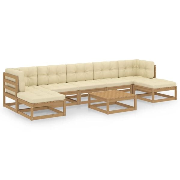 vidaXL 8 Piece Garden Lounge Set&Cushions Honey Brown Solid Pinewood