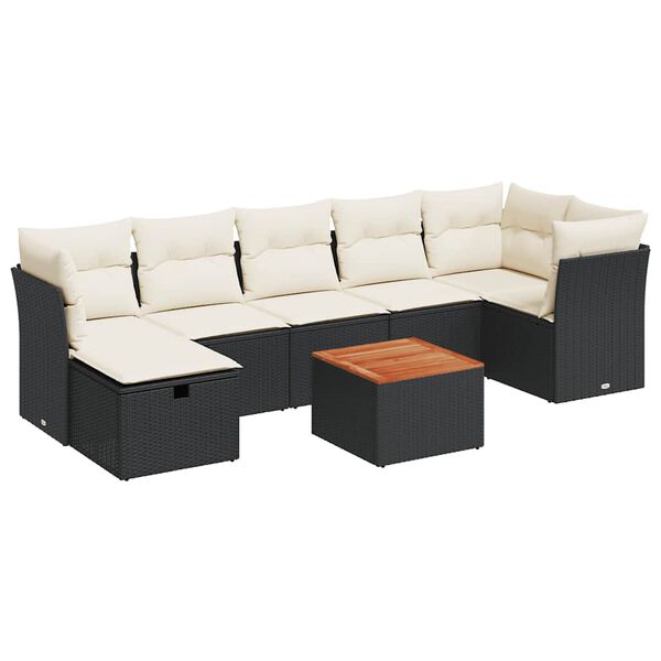 vidaXL 8 Piece Garden Sofa Set with Cushions Black Poly Rattan