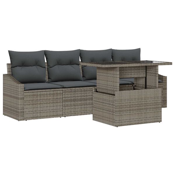 vidaXL Garden Sofa Set with Cushion 5 pcs Grey Poly Rattan