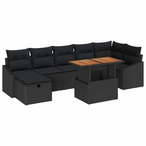 vidaXL Garden Sofa Set with Cushion 8 pcs Black Poly Rattan