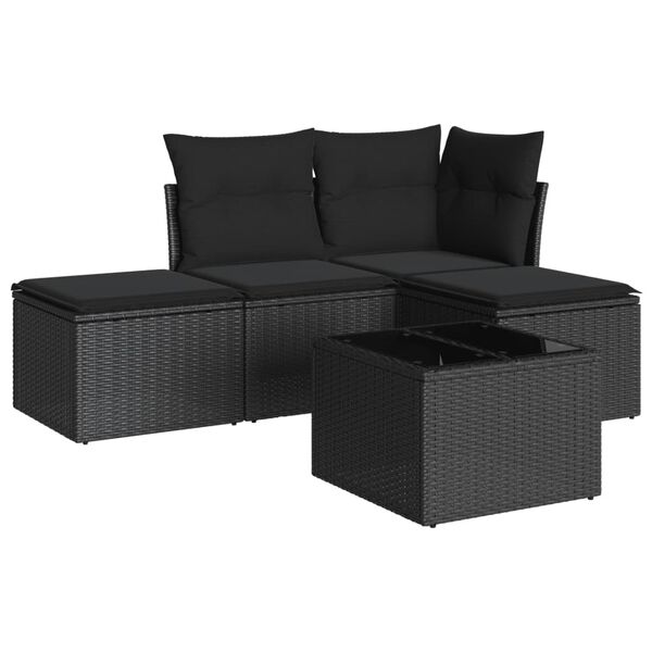 vidaXL 5 Piece Garden Sofa Set with Cushions Black Poly Rattan