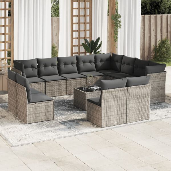 vidaXL 13 Piece Garden Sofa Set with Cushions Grey Poly Rattan