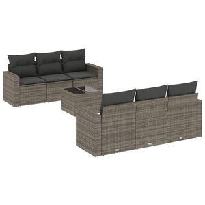 vidaXL 7 Piece Garden Sofa Set with Cushions Grey Poly Rattan