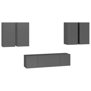 vidaXL 6 Piece TV Cabinet Set High Gloss Grey Engineered Wood