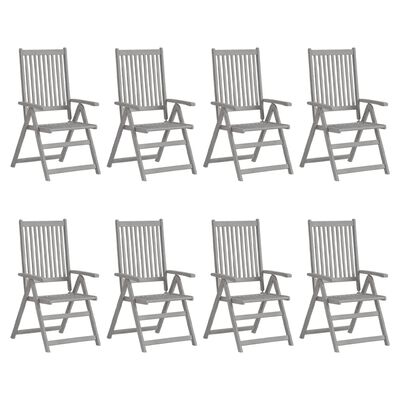 vidaXL Garden Reclining Chairs with Cushions 8 pcs Grey Solid Wood Acacia