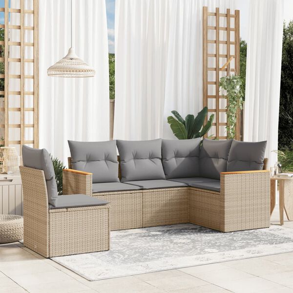 vidaXL 5 Piece Garden Sofa Set with Cushions Mix Beige Poly Rattan