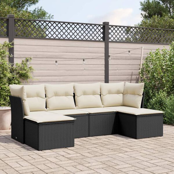 vidaXL 6 Piece Garden Sofa Set with Cushions Black Poly Rattan