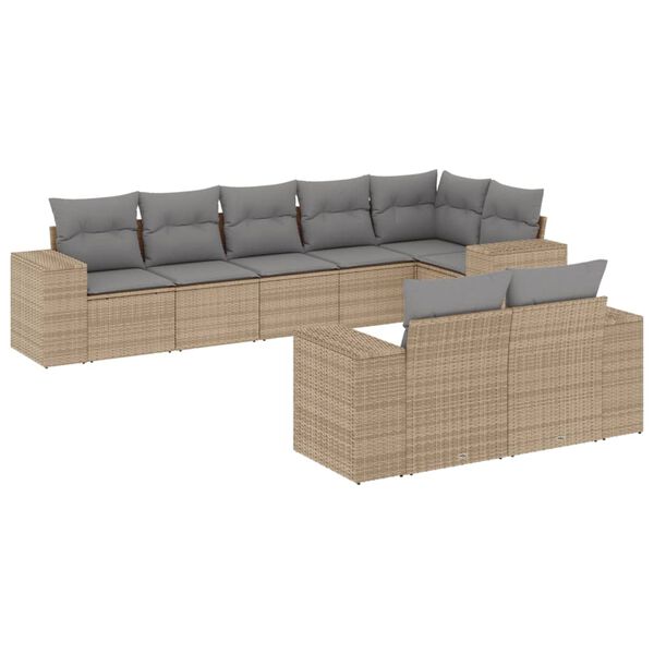 vidaXL 8 Piece Garden Sofa Set with Cushions Beige Poly Rattan