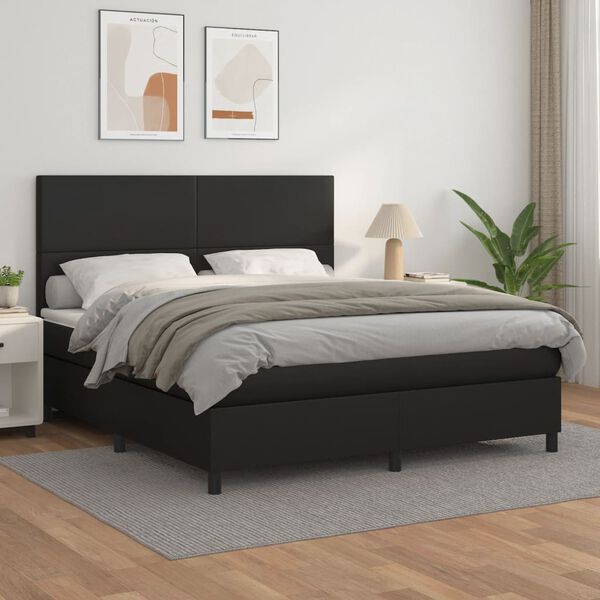 vidaXL Box Spring Bed with Mattress Black 153x203 cm Queen Size Faux Leather