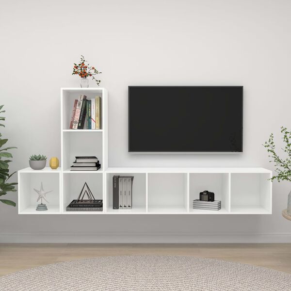 vidaXL 3 Piece TV Cabinet Set White Engineered Wood