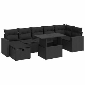vidaXL 8 Piece Garden Sofa Set with Cushions Black Poly Rattan