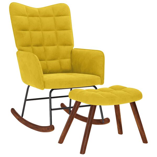 vidaXL Rocking Chair with Stool Yellow Velvet