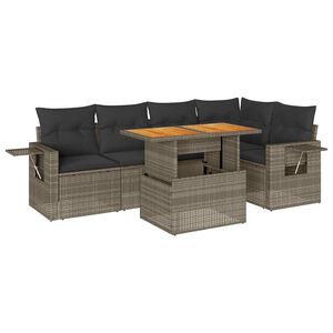 vidaXL 6 Piece Garden Sofa Set with Cushions Grey Poly Rattan