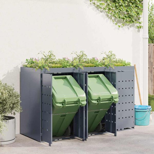 vidaXL Wheelie Bin Storage for 3 Bins Light Grey 204 x 77.5 x 121.5 cm
