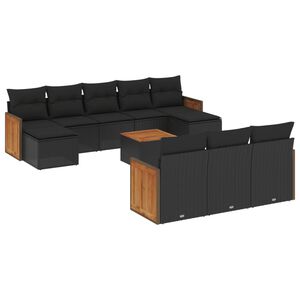 vidaXL 11 Piece Garden Sofa Set with Cushions Black Poly Rattan
