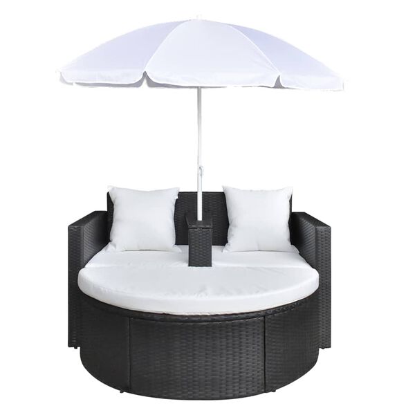 vidaXL Garden Bed with Parasol Black Poly Rattan