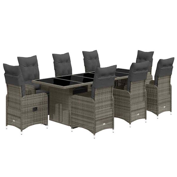 vidaXL 9 Piece Garden Bistro Set with Cushions Grey Poly Rattan