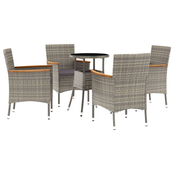 vidaXL 5 Piece Garden Bistro Set with Cushions Grey Poly Rattan