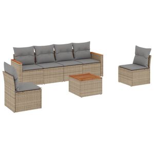 vidaXL 7 Piece Garden Sofa Set with Cushions Beige Poly Rattan