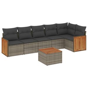 vidaXL 7 Piece Garden Sofa Set with Cushions Grey Poly Rattan