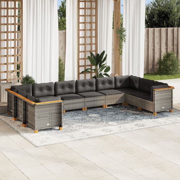 vidaXL 10 Piece Garden Sofa Set with Cushions Grey Poly Rattan