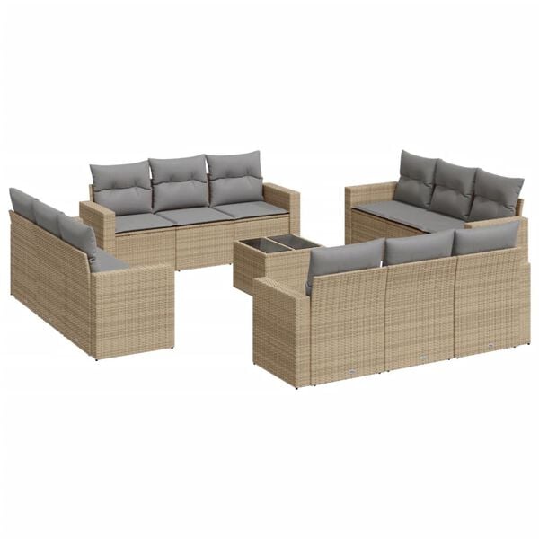 vidaXL 13 Piece Garden Sofa Set with Cushions Beige Poly Rattan