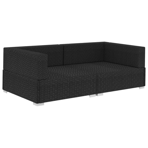 vidaXL Sectional Corner Chairs 2 pcs with Cushions Poly Rattan Black