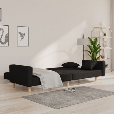 vidaXL 2-Seater Sofa Bed with Two Pillows Black Fabric