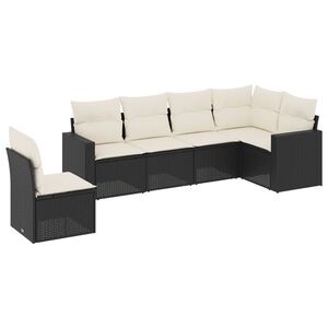 vidaXL 6 Piece Garden Sofa Set with Cushions Black Poly Rattan