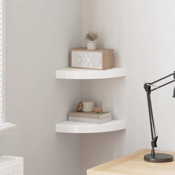vidaXL Floating Corner Shelves 2 pcs High Gloss White 25x25x3.8 cm MDF