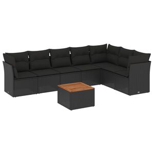 vidaXL 8 Piece Garden Sofa Set with Cushions Black Poly Rattan