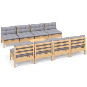 vidaXL 9 Piece Garden Lounge Set with Grey Cushions Solid Pinewood