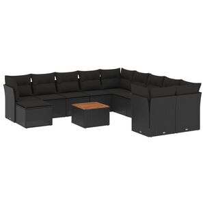 vidaXL 12 Piece Garden Sofa Set with Cushions Black Poly Rattan