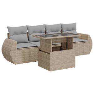 vidaXL 5 Piece Garden Sofa Set with Cushions Beige Poly Rattan